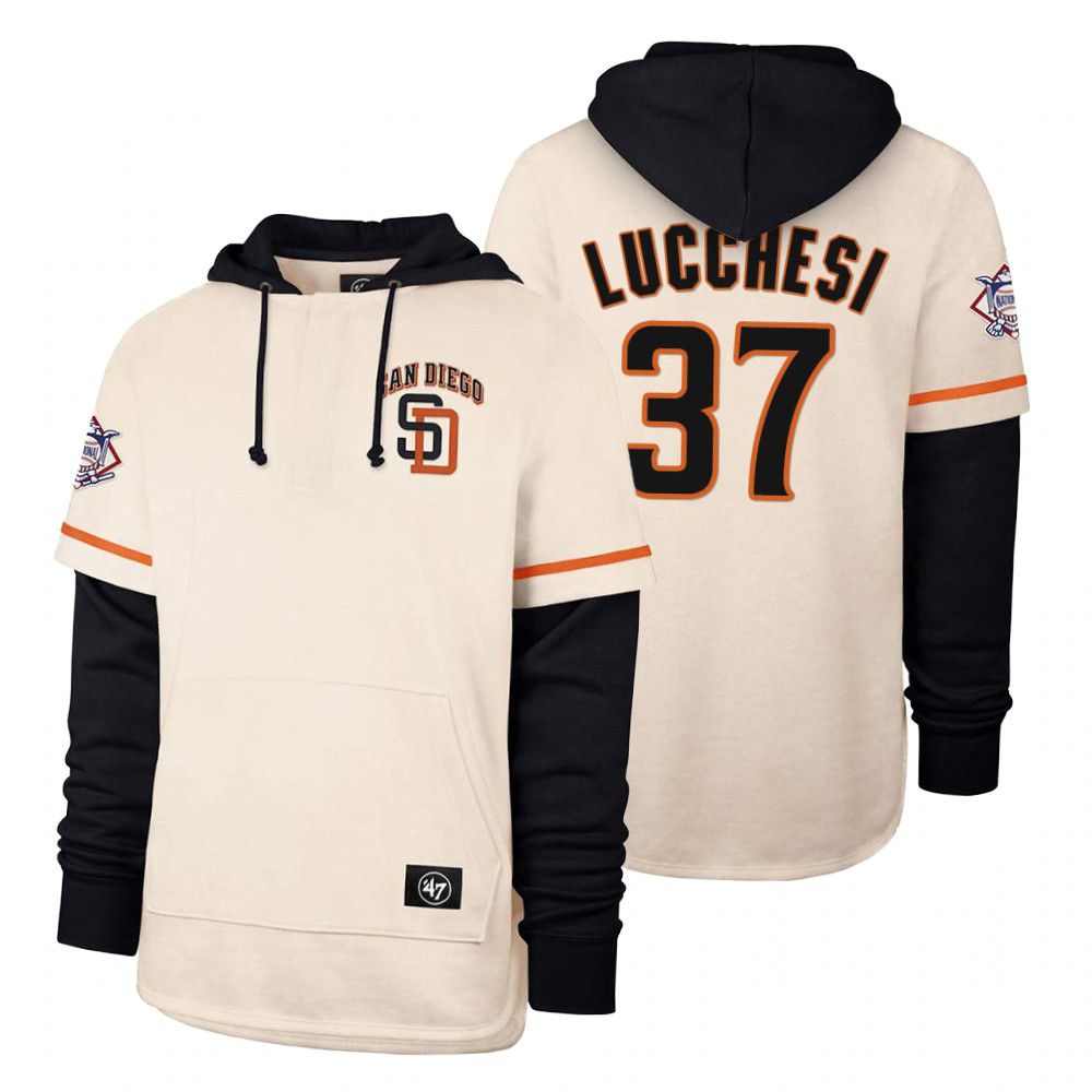 Men San Diego Padres #37 Lucchesi Cream 2021 Pullover Hoodie MLB Jersey